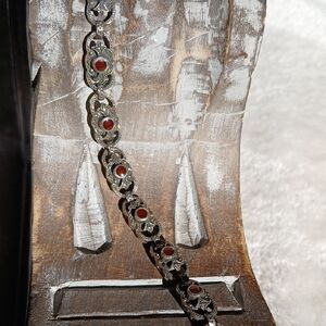 Antique Art Deco .925 Silver And Amber Enamel Bracelet 7"